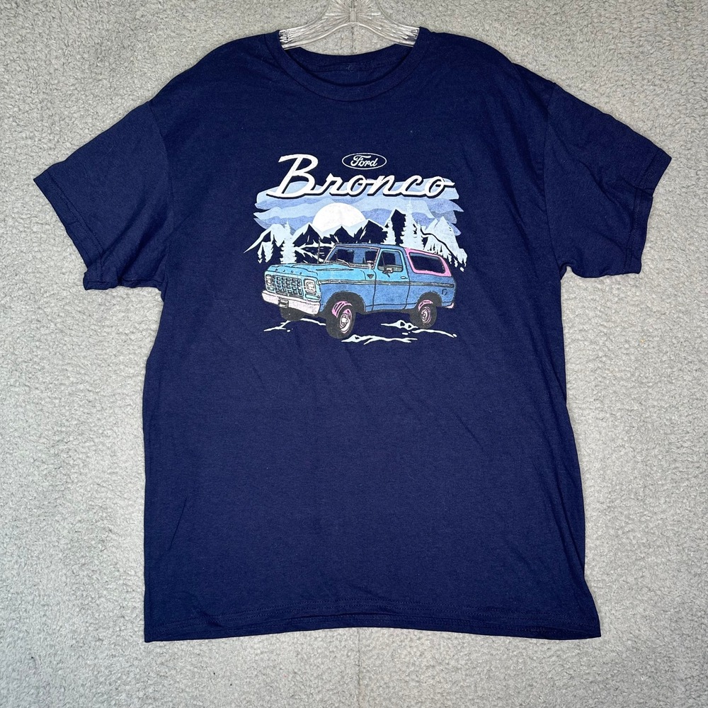 Ford Bronco Graphic T-Shirt Mens Large Navy Blue Hybrid Apparel 100% Cotton Tee
